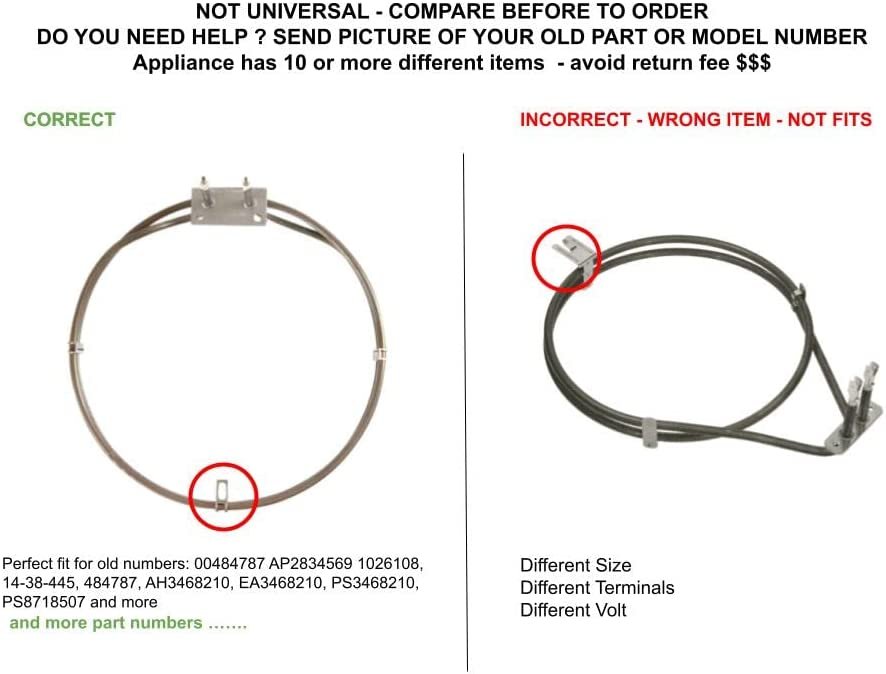 GLOB PRO SOLUTIONS 14-38-445 1026108 484787 CKD2699 Oven Convection Heating Element 9" ½ Length Approx. Replacement for and compatible with Thermador Heavy DUTY