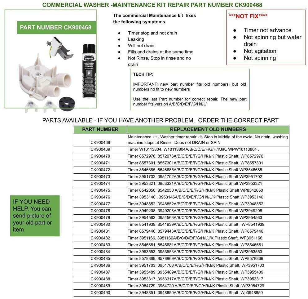 E-DrUS CK900468 KIT to FIX Washer stops at Rinse & not DRAIN compatible with KitchenAid compatible with Heavy DUTY