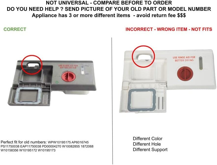 GLOB PRO SOLUTIONS W10082855 1872068 W10158356 W10195172 W10195173 CKD5287 Detergent Dispenser Assembly