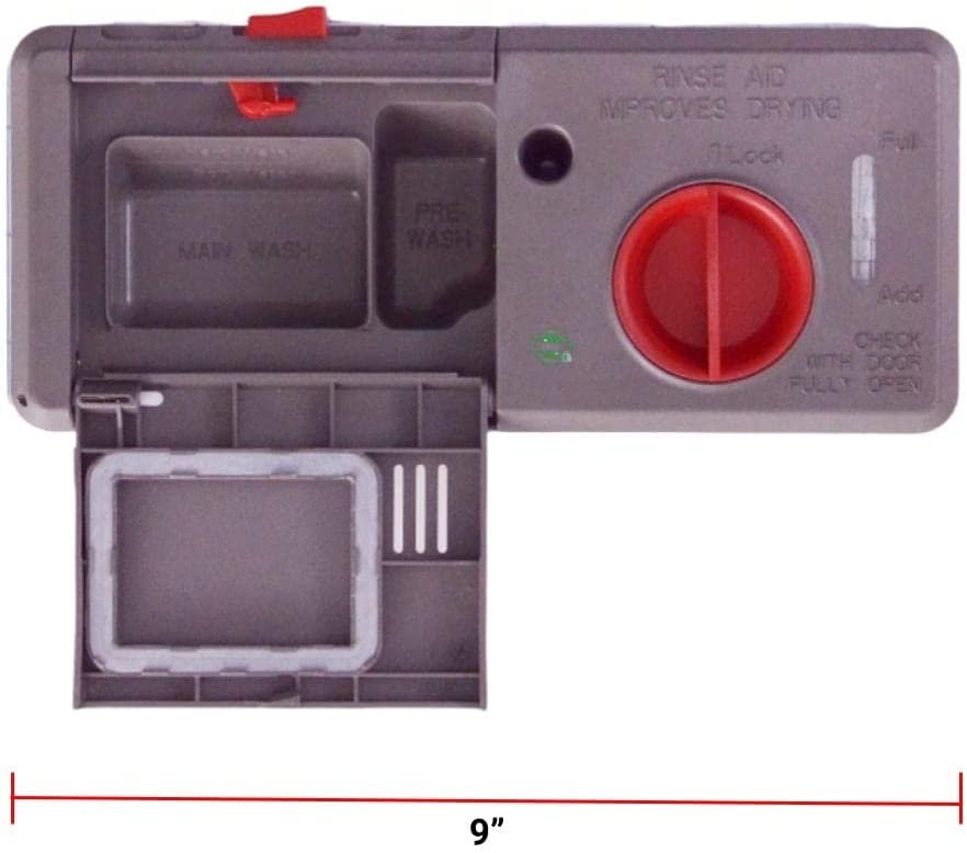 GLOB PRO SOLUTIONS W10082855 1872068 W10158356 W10195172 CKD1924 Diswasher Detergent Dispenser 9" Length Approx. Replacement for and compatible with Whirlpool KitchenAid Kenmore Heavy DUTY
