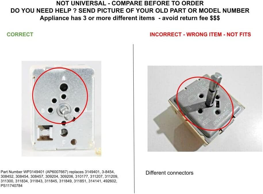 GLOB PRO SOLUTIONS WP3149401 CKD3671 Surface Burner Switch
