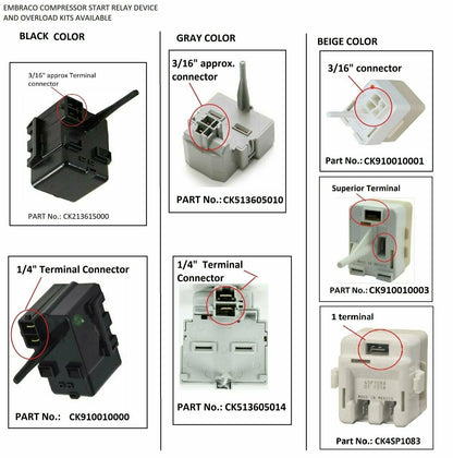 GlobPro 197D8031P005 CK900368 Fits Embraco Compressor Start Relay 1/4 terminal Replacement for and compatible with GE Hotpoint Heavy DUTY