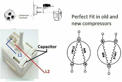 CK910010001 Embraco Refrigerator Compressor Start Relay & Capacitor Fits old 5SP15R319LFM