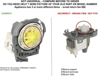 GLOB PRO SOLUTIONS W10724439 4454971 W10876537VP CKD3081 Drain Pump