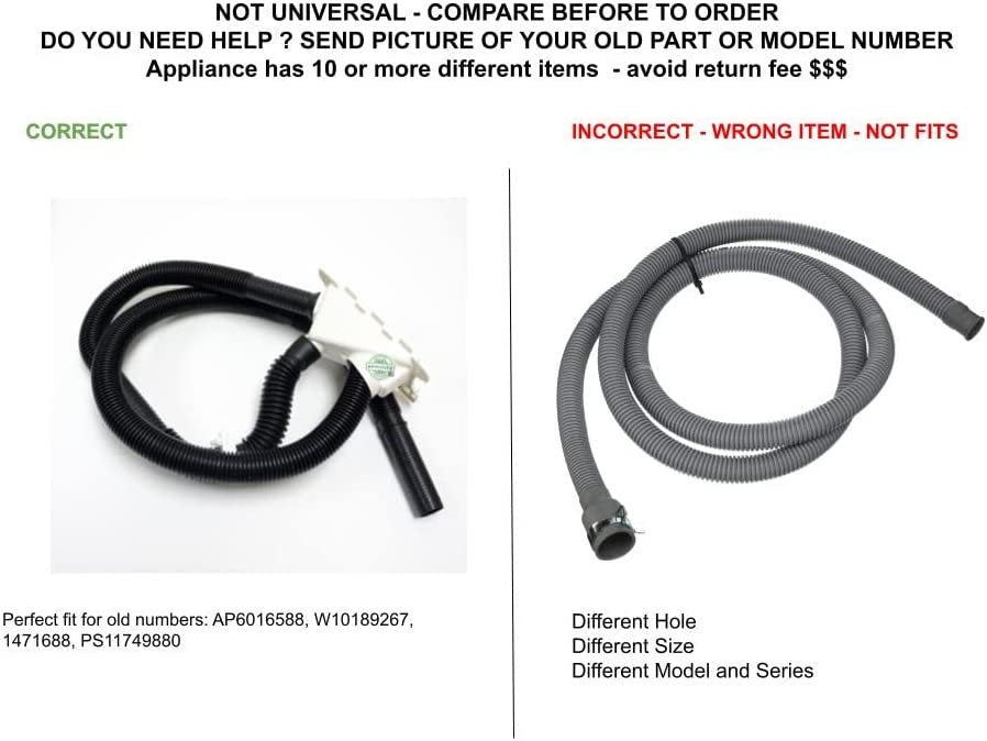 GLOB PRO SOLUTIONS W10189267 1471688 CKD2708 Drain Hose compatible with Admiral, Amana, Crosley Estate