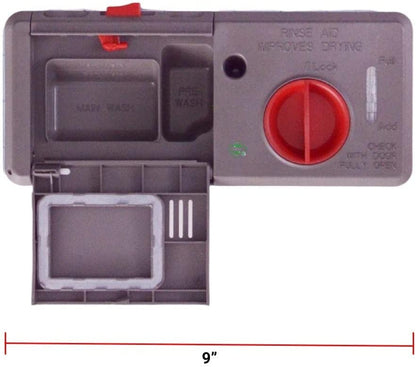 GLOB PRO SOLUTIONS W10195173 W10195174 W10195175 W10224432 CKD1925 Diswasher Detergent Dispenser 9" Length Approx. Replacement for and compatible with Whirlpool KitchenAid Kenmore Heavy DUTY