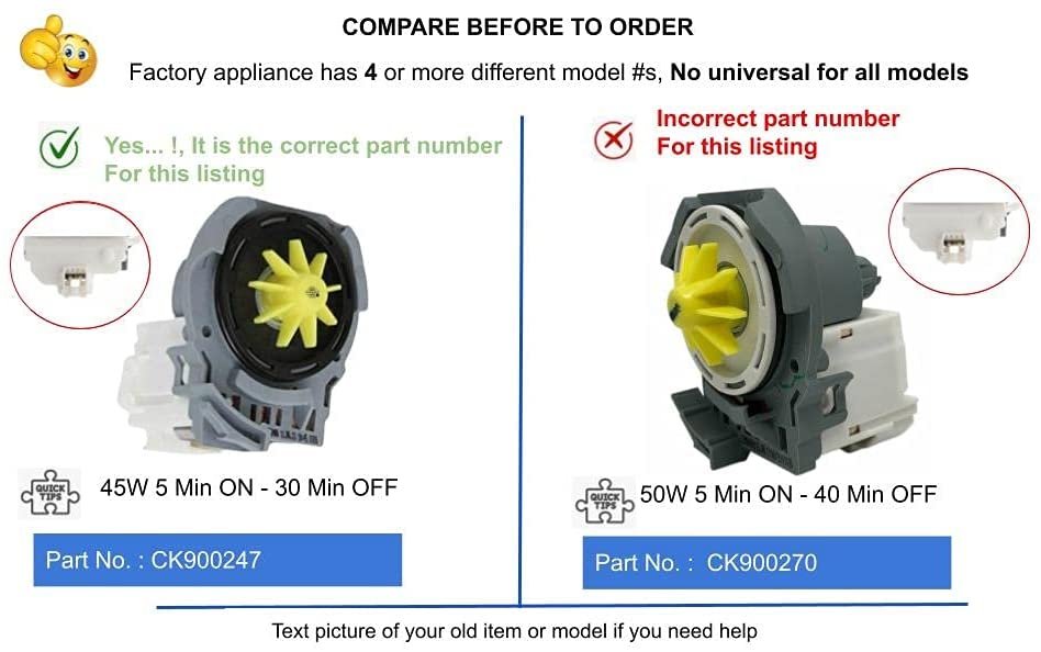 GlobPro PD00004898 EAP11753379 AP6020066 PS11753379 CK900247 Diswasher Drain Pump 2 Terminals Replacement for and compatible with Kenmore Whirlpool Maytag LG Heavy DUTY