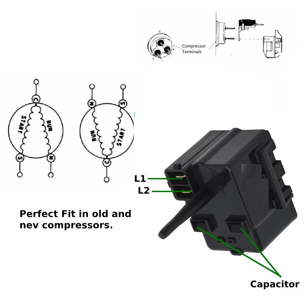 GlobPro PD00036771 EAP2354411 AP4412995 PS2354411 Frid. Compressor Start Relay ¼" Terminal Replacement for and compatible with General Electric Hotpoint Heavy DUTY