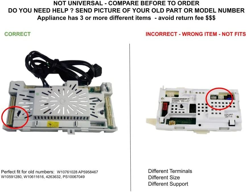 GLOB PRO SOLUTIONS W10591280 W10611616 CKD2619 Washer Control Board 10" Length Approx. Replacement for and compatible with Whirlpool Heavy DUTY