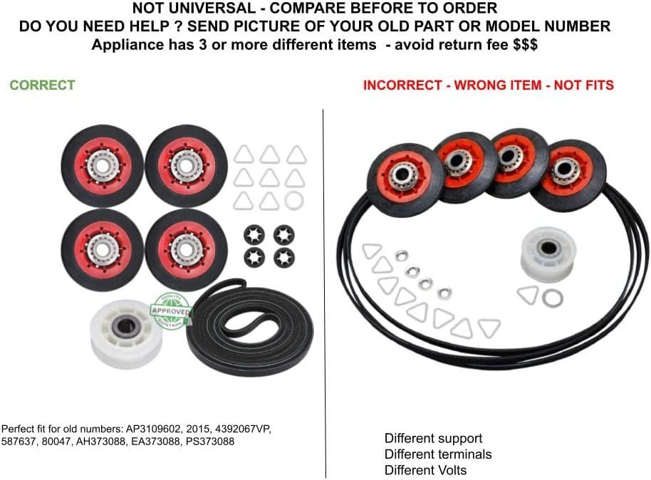 GLOB PRO SOLUTIONS AP3109602 PS373088 EAP373088 PD00002451 CKD3103 Drum Roller, Belt, & Pulley Kit