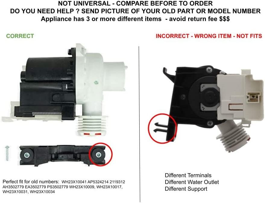 GLOB PRO SOLUTIONS AP5324214 PS3502779 EAP3502779 PD00001299 CKD4027 Drain Pump
