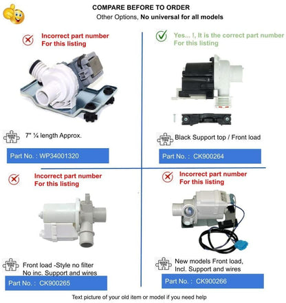 GlobPro PD00002685 AP6008427 PS11741564 EAP11741564 Washer Complete Drain Pump Assembly 7" ¼ length Approx. Heavy DUTY