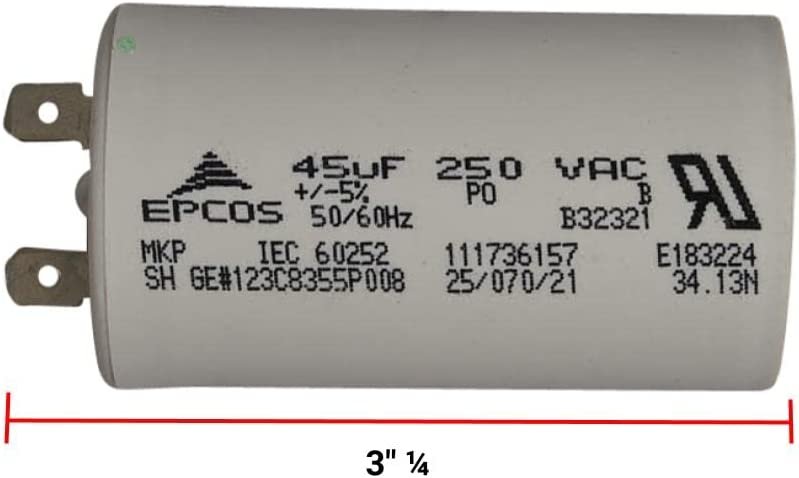 GLOB PRO SOLUTIONS 24DB450B250PA 123C8355P008 CKD2533 Washer Capacitor 3" ¼ Length Approx. Replacement for and compatible with General Electric Hotpoint Heavy DUTY