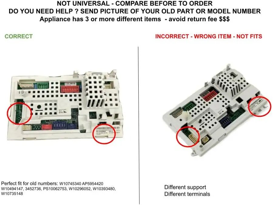 GLOB PRO SOLUTIONS W10745340 CKD2391 Washer Main Control Board 10" Length Approx. Replacement for and compatible with Whirlpool Heavy DUTY