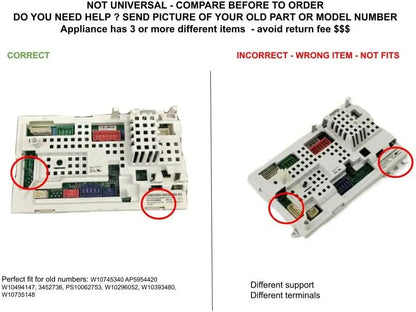 GLOB PRO SOLUTIONS W10745340 CKD2391 Washer Main Control Board 10" Length Approx. Replacement for and compatible with Whirlpool Heavy DUTY
