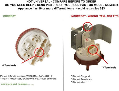 GLOB PRO SOLUTIONS WH12X10412 CKD2670 Washer Pressure Switch 4" Length Approx. Replacement for and compatible with General Electric Heavy DUTY