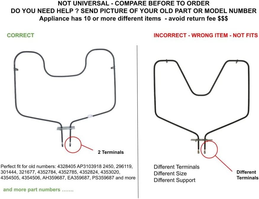 GLOB PRO SOLUTIONS 301444 4352784 4352785 4352824 CKD2718 Oven Bake Element 20" ½ Lentgh Approx. Replacement for and compatible with Roper Heavy DUTY