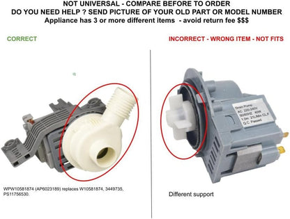GLOB PRO SOLUTIONS AP5949627 PS10056668 EAP10056668 PD00028019 CKD2710 Water Drain Pump compatible with Whirlpool,