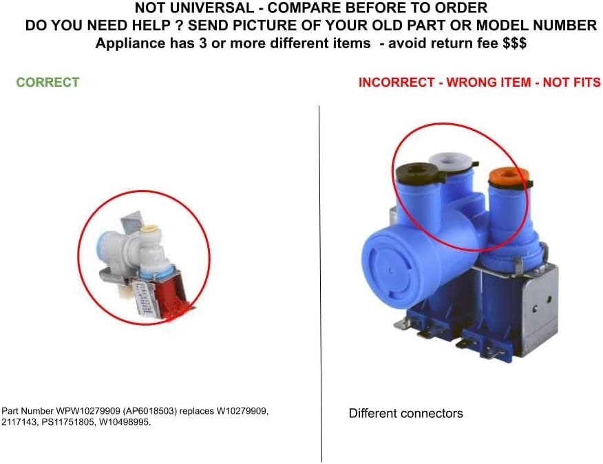 GLOB PRO SOLUTIONS W10279909 2117143 W10498995 CKD3652 Water Inlet Valve