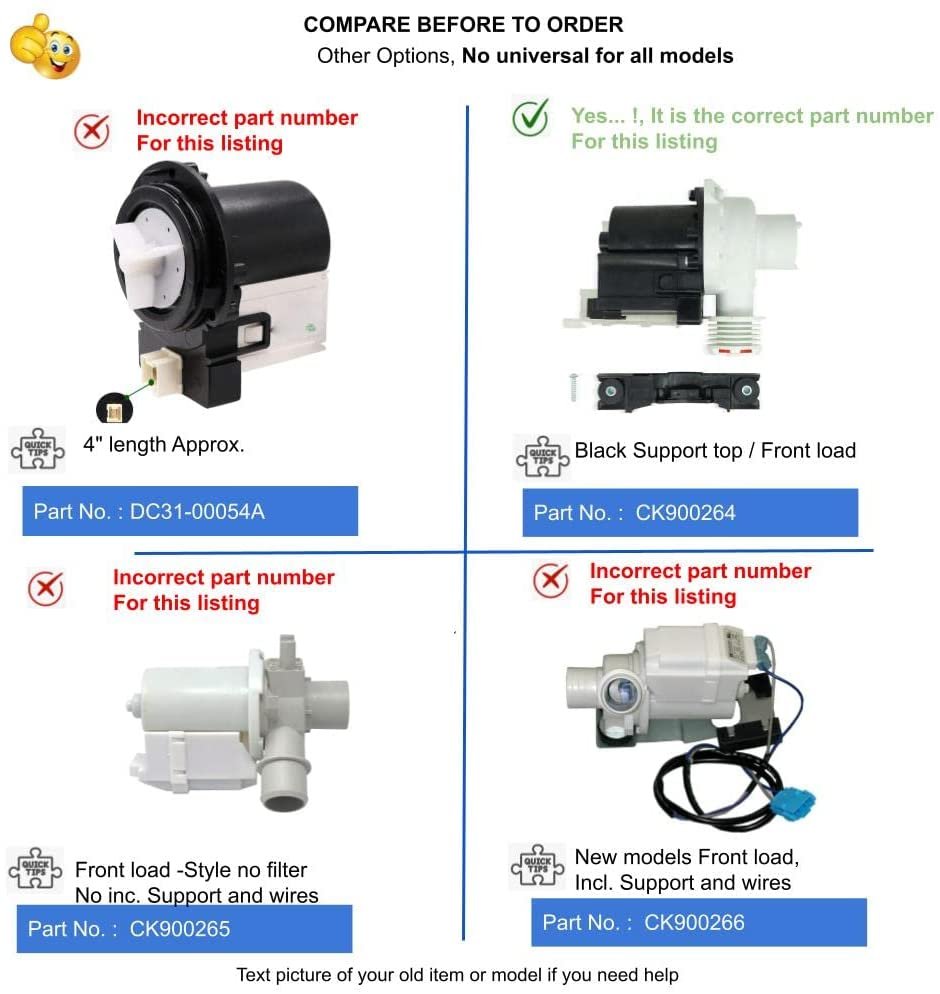 GlobPro DC31-00054A Washer Drain Pump 4" length Approx. Replacement for and compatible with Heavy DUTY