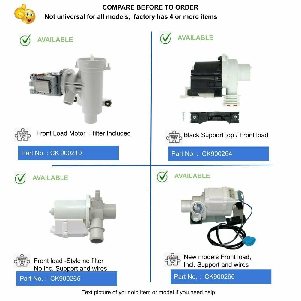 WH23X10030  Hotpoint, GE, RCA Washer Water Drain Pump fits , AP5803461,  7" CK900027