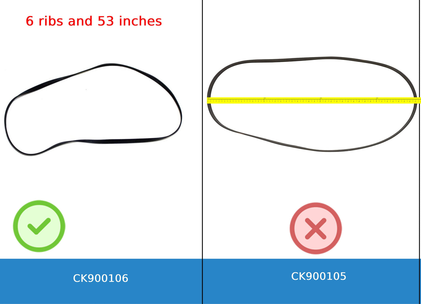 GlobPro WH08X10016 WH8X10003 Washer Drive Belt 6 ribs 53 inches Approx. Replacement for and compatible with GE Heavy DUTY