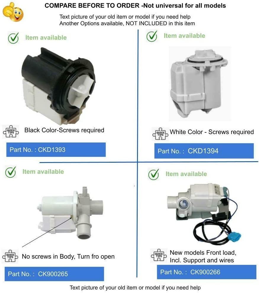GLOB PRO SOLUTIONS 4681EA1007G CKD1393 Washer Water Drain Pump Motor Replacement for and compatible with LG Kenmore Heavy DUTY
