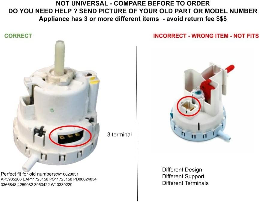 GLOB PRO SOLUTIONS 3366848 4259982 3950422 W10339229 CKD5491 Water Level Switch