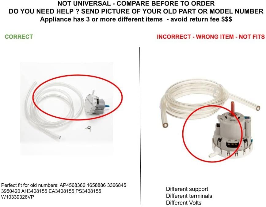 GLOB PRO SOLUTIONS W10339326 Washing Machine Water Level Pressure Switch Replacement for and compatible with Heavy DUTY