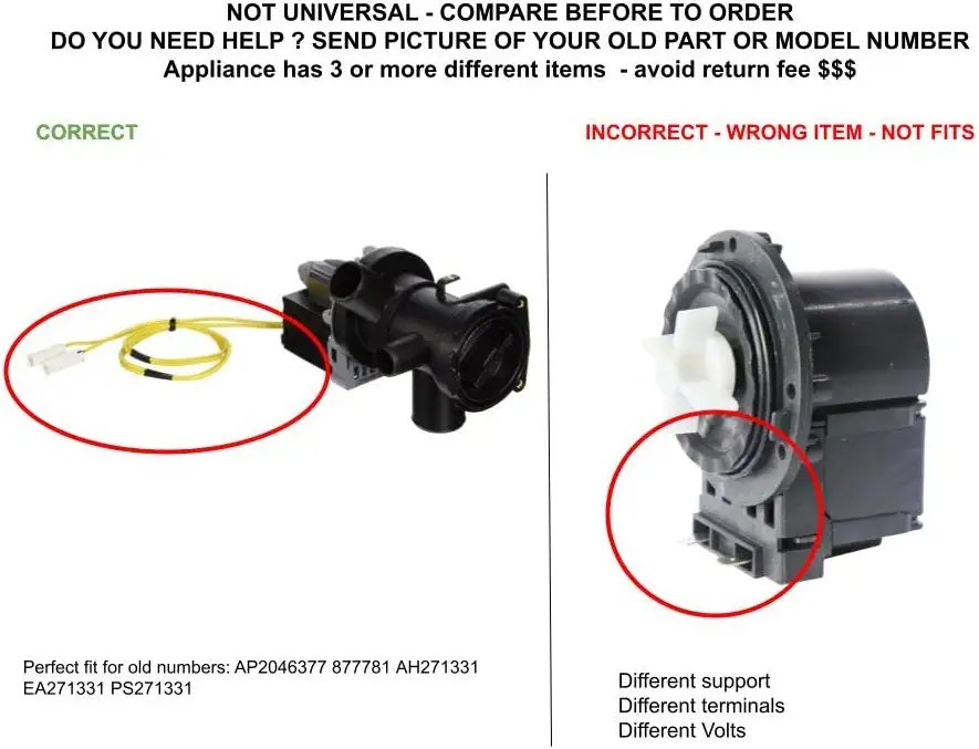 GLOB PRO SOLUTIONS WH23X10011 Washer Drain Pump Replacement for and compatible with Heavy DUTY