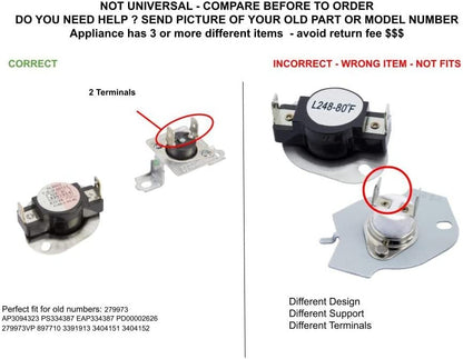 GLOB PRO SOLUTIONS 279973VP 897710 3391913 3404151 3404152 CKD5811 Thermal Fuse & Thermostat
