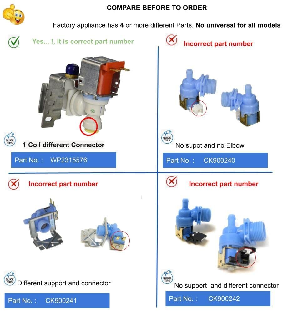 GlobPro PD00002333 AP6007253 PS11740365 EAP11740365 Fridge Water Inlet Valve 3" ¾ length Approx Replacement for and compatible with Whirlpool KitchenAid Kenmore Maytag Heavy DUTY