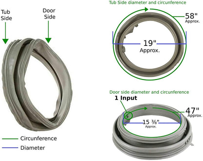 GlobPro W10290499 W10300559 W10381562 2229552 Washer Bellow Door Seal 15" length diameter Approx. Replacement for and compatible with Whirlpool Maytag Amana Heavy DUTY