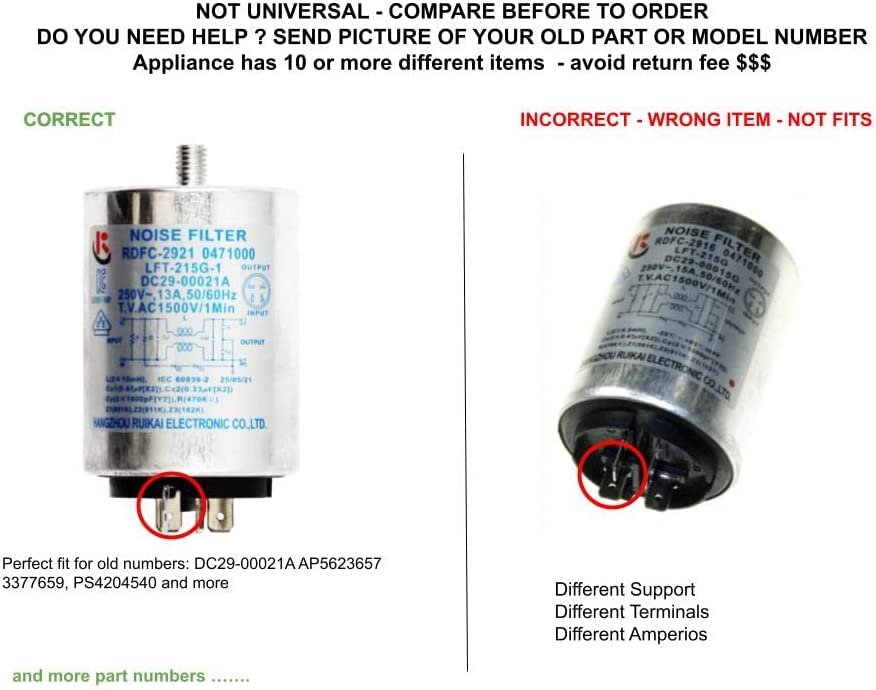 GLOB PRO SOLUTIONS 3377659 CKD2666 Washer Noise Filter 3" ¾ Length Approx. Replacement for and compatible with Samsung Heavy DUTY