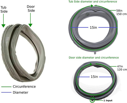 GlobPro PD00003049 AP6020669 PS11753988 EAP11753988 Washer Bellow Door Seal 15" length diameter Approx. Replacement for and compatible with Whirlpool Maytag Amana Heavy DUTY