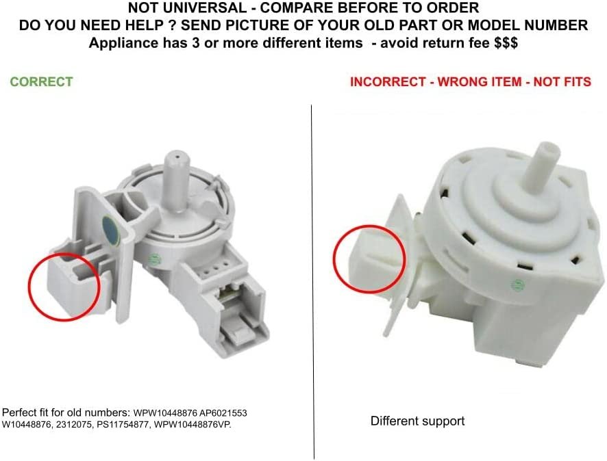 GLOB PRO SOLUTIONS W10448876 2312075 WPW10448876VP CKD2526 Washer Water Level Switch 1" ¾ Length Approx. Replacement for and compatible with Kenmore Maytag Whirlpool Heavy DUTY