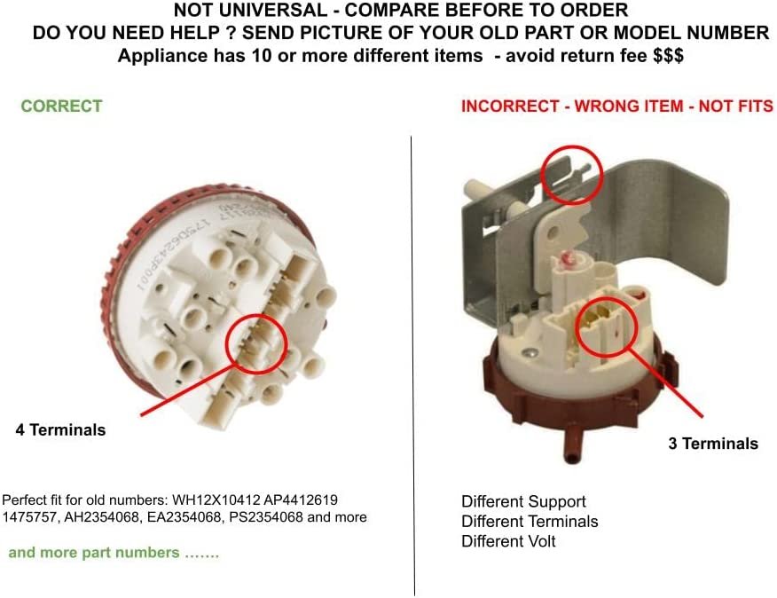 GLOB PRO SOLUTIONS 1475757 CKD2672 Washer Pressure Switch 4" Length Approx. Replacement for and compatible with General Electric Heavy DUTY