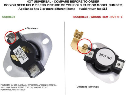 GLOB PRO SOLUTIONS AP6008270 PS11741405 EAP11741405 PD00002313 CKD2502 Dryer Cycling Thermostat 2" Length Approx. Replacement for and compatible with Whirlpool Maytag Kenmore Heavy DUTY