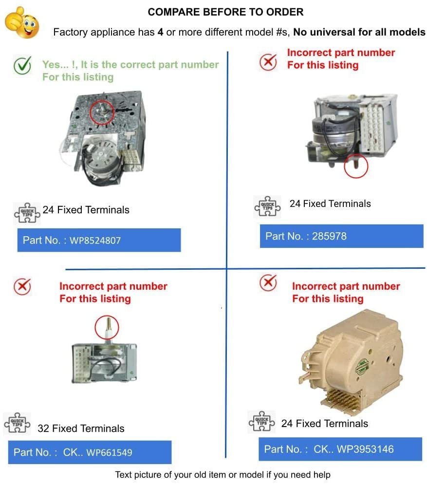 GlobPro WP8524807 Washer Timer 24 Fixed Terminals Replacement for and compatible with Whirlpool Heavy DUTY