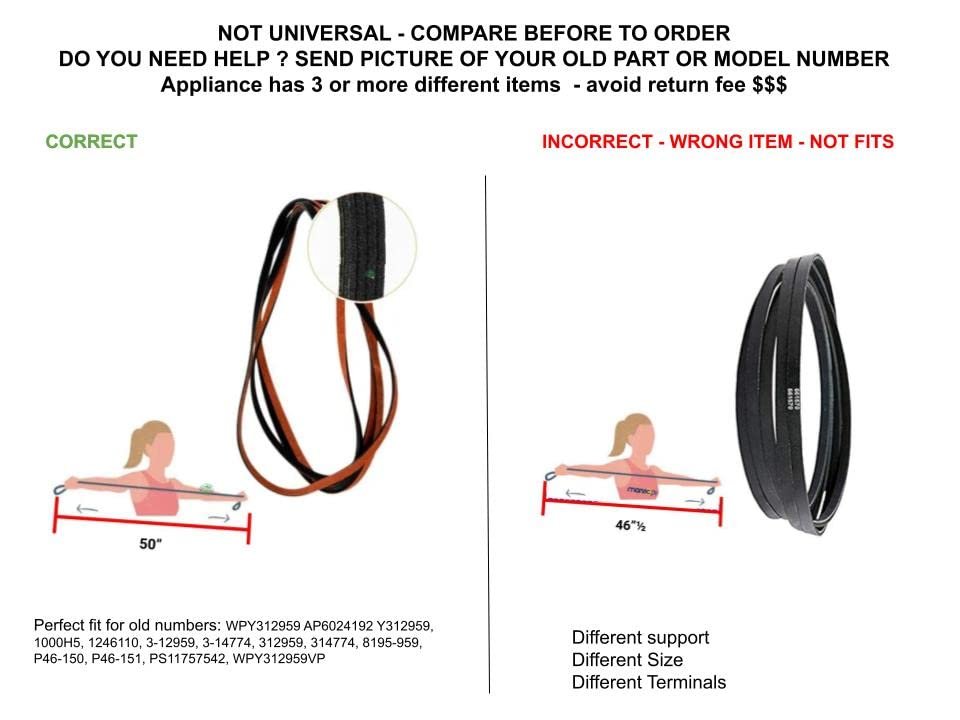 GLOB PRO SOLUTIONS WPY312959 CKD2543 Dryer Drum Belt 50" Length Approx. Replacement for and compatible with Maytag Admiral Kenmore Jenn-Air Heavy DUTY