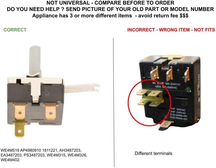 GLOB PRO SOLUTIONS WE4M315 1811221 WE4M326 WE4M402 CKD2629 Dryer Rotary Start Switch 1" ¾ Length Approx. Replacement for and compatible with General Electric Hotpoint Heavy DUTY