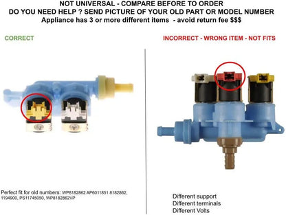 GLOB PRO SOLUTIONS 8182862 1194900 WP8182862VP CKD2390 Washer Water Inlet Valve 5” ¾ Length Approx. Replacement for and compatible with Whirlpool Maytag KitchenAid Kenmore Heavy DUTY