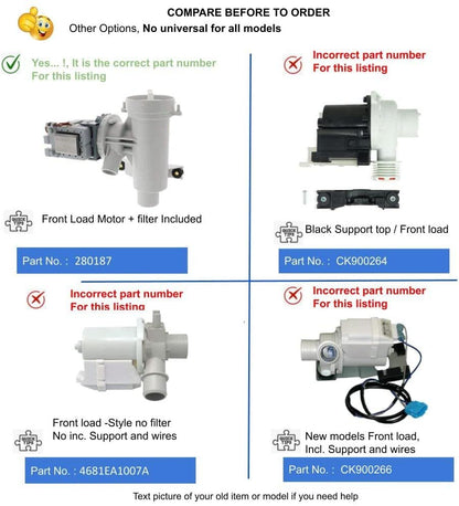 GlobPro PD00002352 AP3953640 PS1485610 EAP1485610 Washer Drain Pump 11" length Approx. Replacement for and compatible with Whirlpool Kenmore Maytag KitchenAid Heavy DUTY