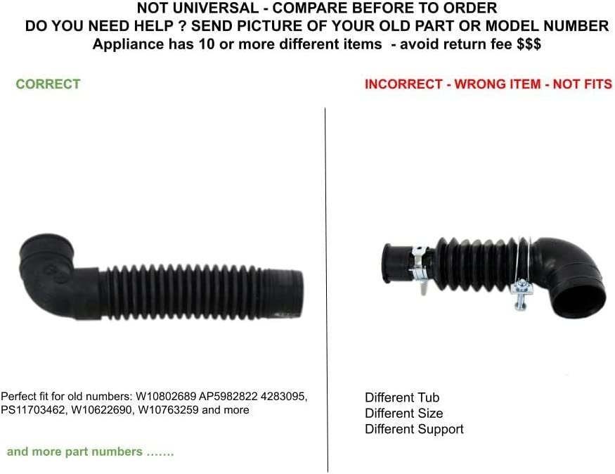 GLOB PRO SOLUTIONS W10622690 4283095 W10763259 CKD2721 Washer Hose 8" Length Approx. Replacement for and compatible with Kenmore Maytag Whirlpool Heavy DUTY