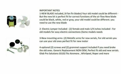 GlobPro 1127165 1127401 1129408 2149964 Fridge Evaporator Fan Motor Kit Replacement for and compatible with Whirlpool KitchenAid Roper Kenmore Heavy DUTY