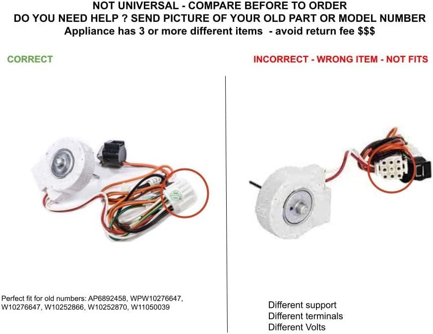 GLOB PRO SOLUTIONS W10252866 4961178 W10252870 W10276647 W11050039 CKD3034 Evaporator Fan Motor
