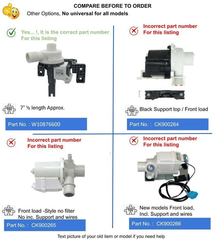 GlobPro PD00034529 AP6004933 PS11738156 EAP11738156 Washer Water Drain Pump 7" ½ length Approx. Replacement for and compatible with Kenmore Maytag Whirlpool Heavy DUTY