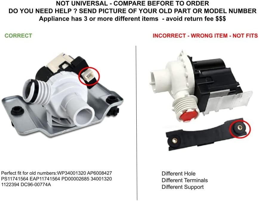 GLOB PRO SOLUTIONS 34001320 1122394 DC96-00774A CKD4505 Drain Pump Assembly