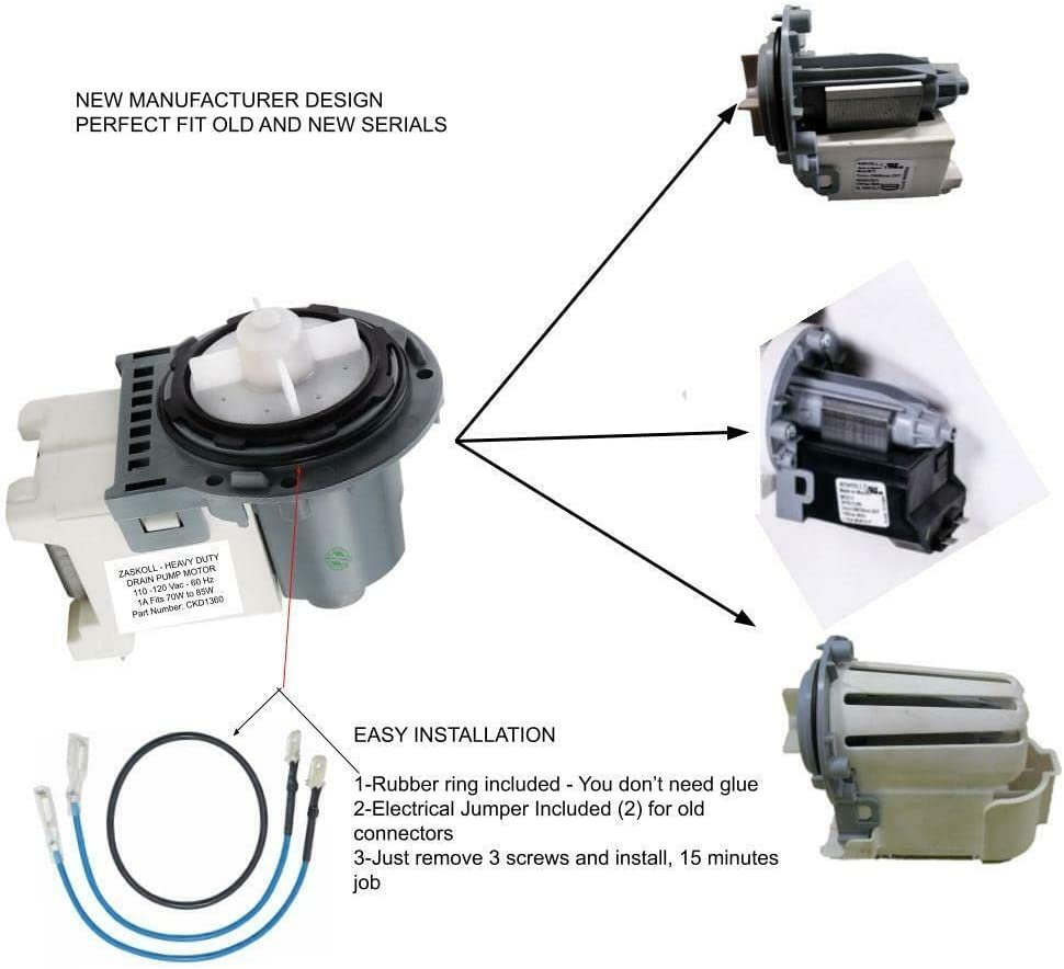 E-DrUS AP6022535 PS11755868 Washer Fits ASKOLL M222-5 Drain Pump Motor W10515399 Impeller blades included compatible with Maytag Heavy DUTY
