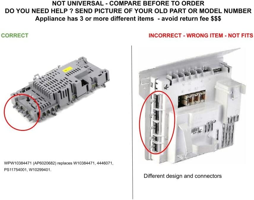 GLOB PRO SOLUTIONS W10299401 4446071 W10299401EXCR W10384471 CKD3954 Main Control Board